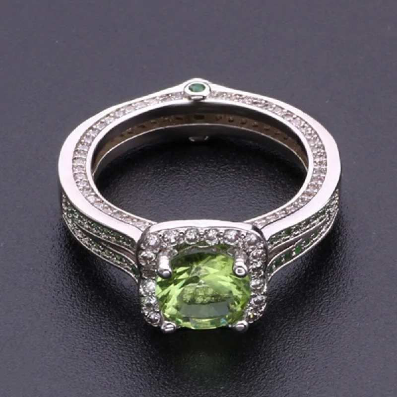 Women’s double band engagement rings-Women Fashion Faux Peridot Topaz Inlaid Wedding Party Finger Ring Jewelry Gift - us6