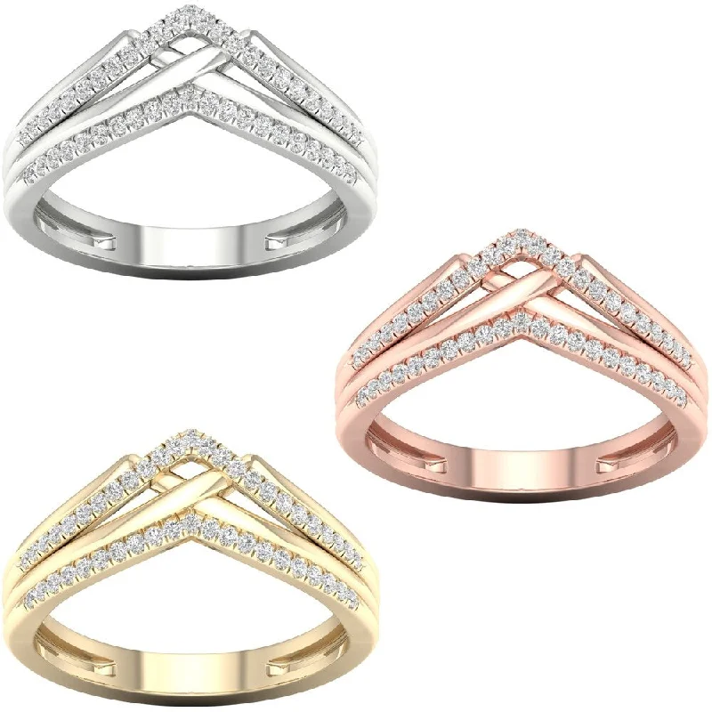 Women’s radiant cut engagement rings-1/8ct TDW Diamond Contour Wedding Band in 10k Gold by De Couer