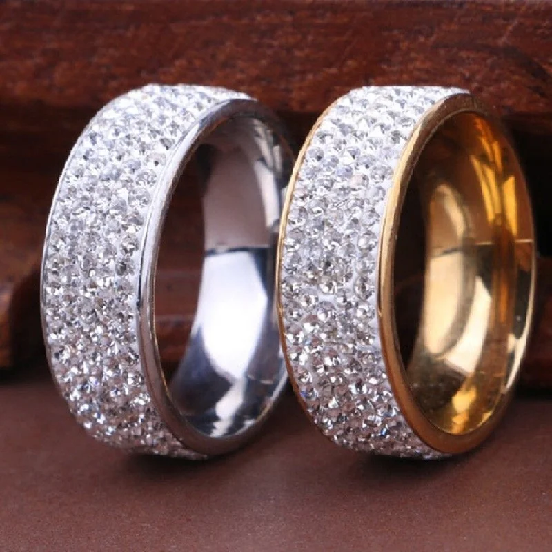 Women’s gold engagement rings-Unisex Men Women Shiny Rhinestones Inlaid Wedding Band Knuckle Couples Ring