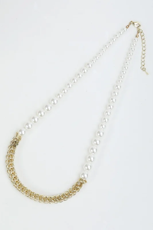 Women’s opal necklaces-Pearl & Gold Chain Necklace