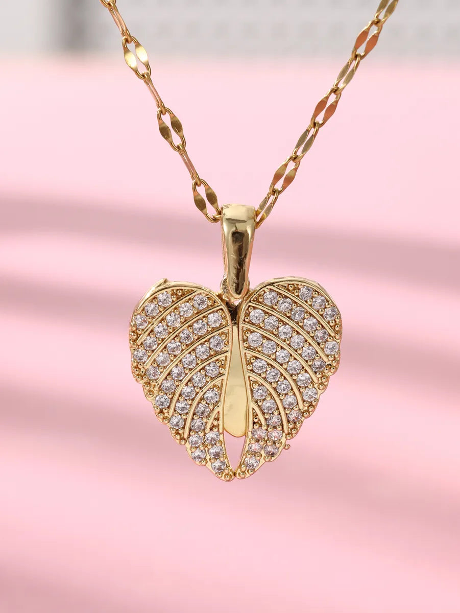 Women’s sparkling diamond necklaces-Elegant Glam Sweet Heart Shape Wings Stainless Steel Plating Inlay Zircon 18k Gold Plated Pendant Necklace