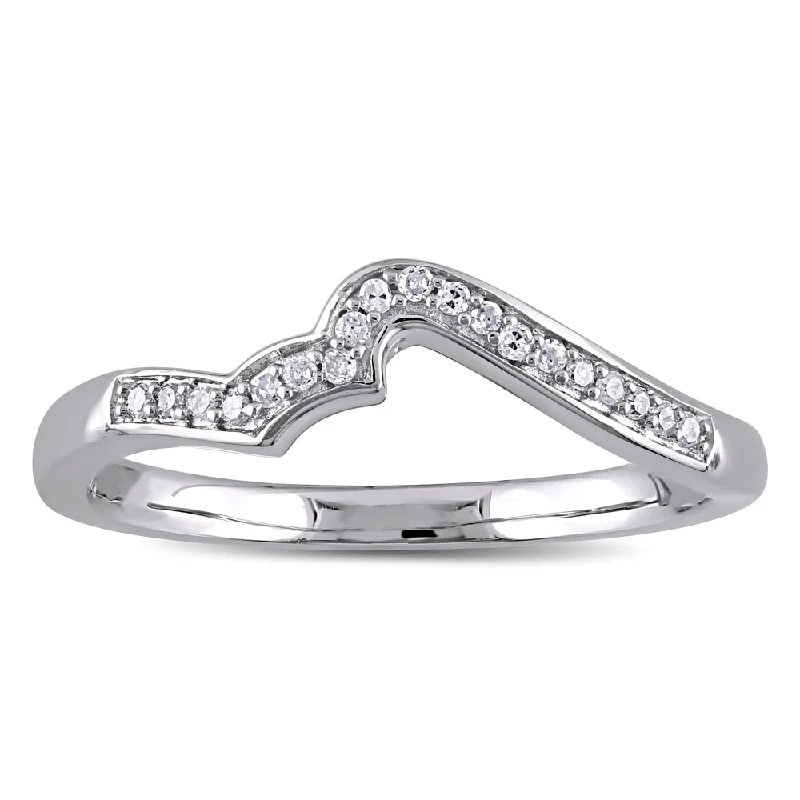 Women’s affordable engagement rings-Miadora Diamond Accent Contour Wedding Band in Sterling Silver - White