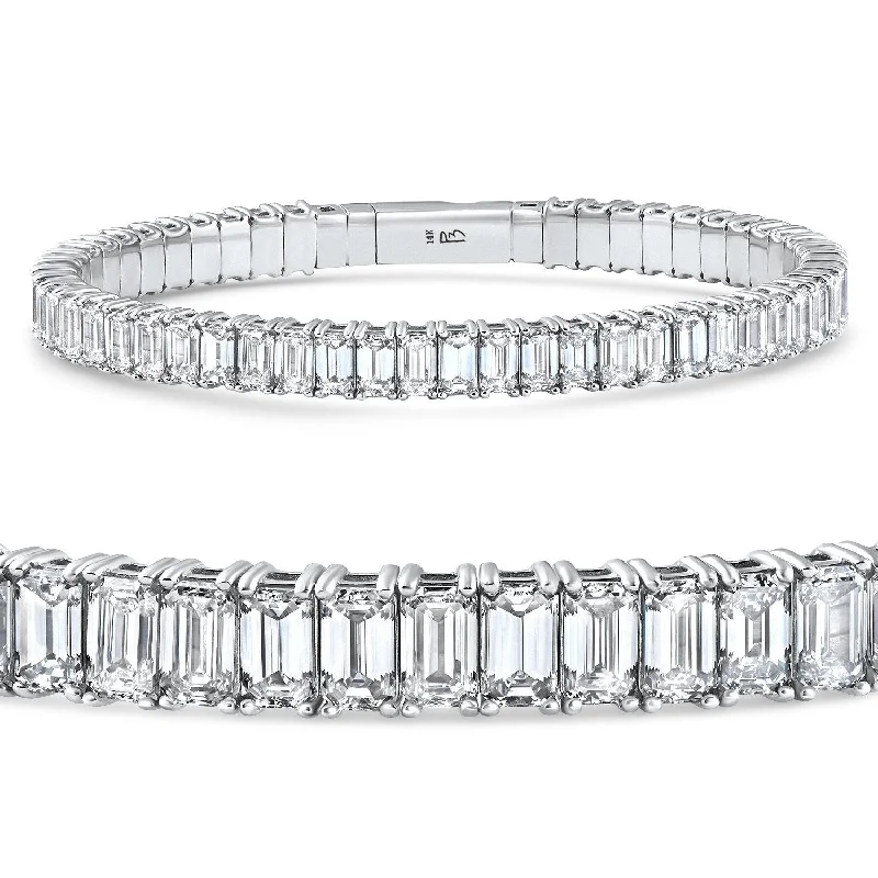 Women’s cuff and bangle bracelets-16Ct Emerald Diamond Tennis Flexible Bangle Bracelet White Gold Lab Grown