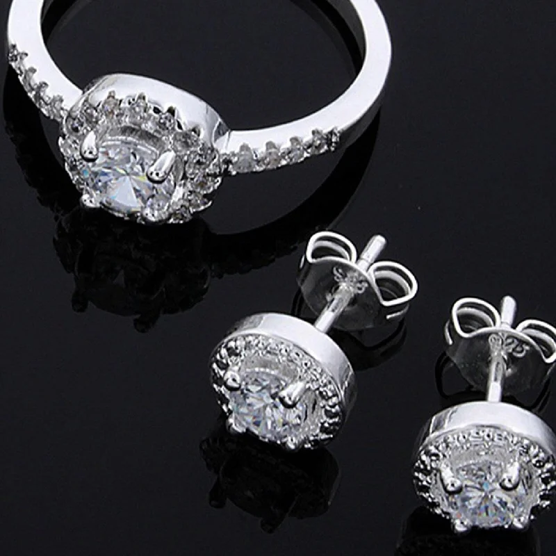 Women’s custom-designed engagement rings-1 Set Women Jewelry Set Ring Set Wedding Statement - Silver