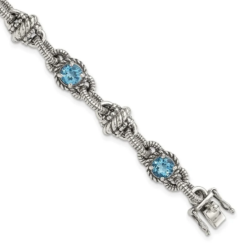 Women’s stacked bracelets-Curata 925 Sterling Silver Polished Prong set Box Catch Closure 7.14Swiss Blue Topaz 7.75inch Bracelet