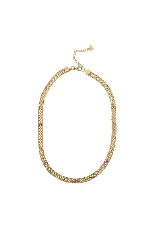 Women’s birthstone necklaces-Amethyst CZ Gold Necklace