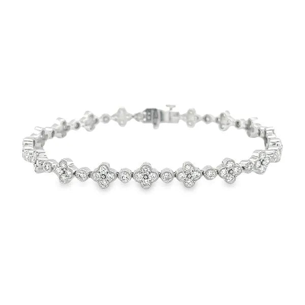 Women’s statement bracelets-2.50CT Clover Diamond Bracelet White Gold