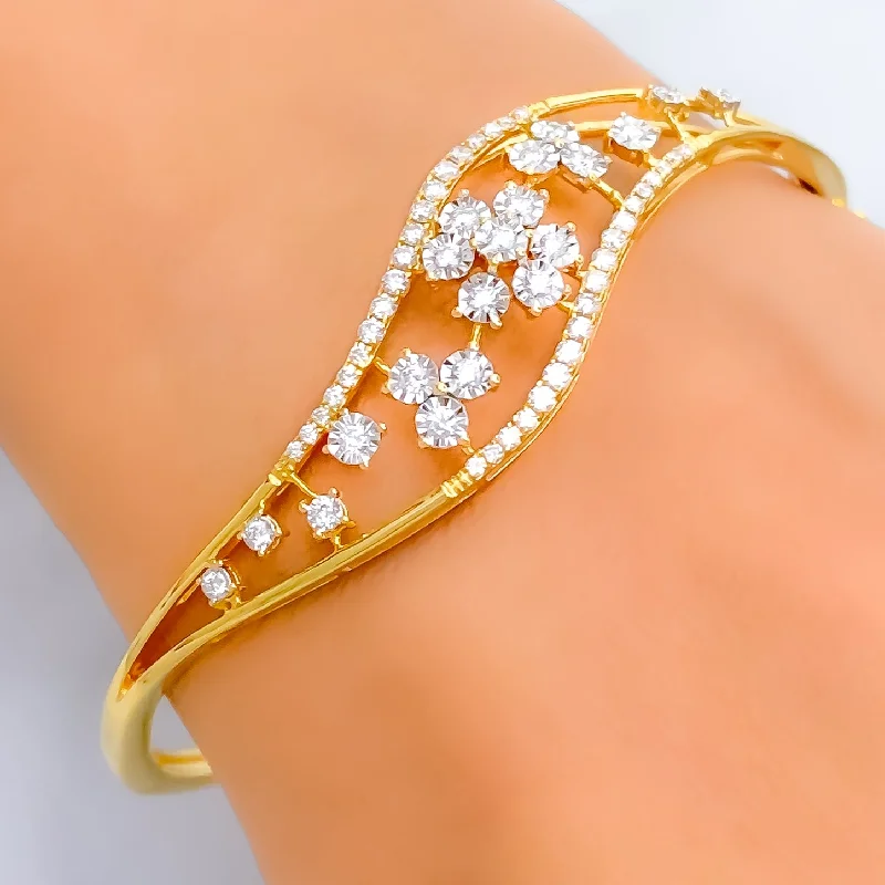 Women’s engraved bangle bracelets-Luminescent Glimmering Diamond + 18k Gold Bangle Bracelet