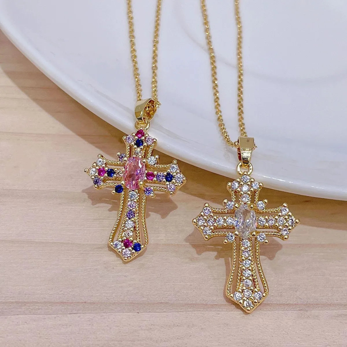 Women’s nameplate necklaces-Elegant Lady Cross Alloy Plating Inlay Zircon Women's Pendant Necklace