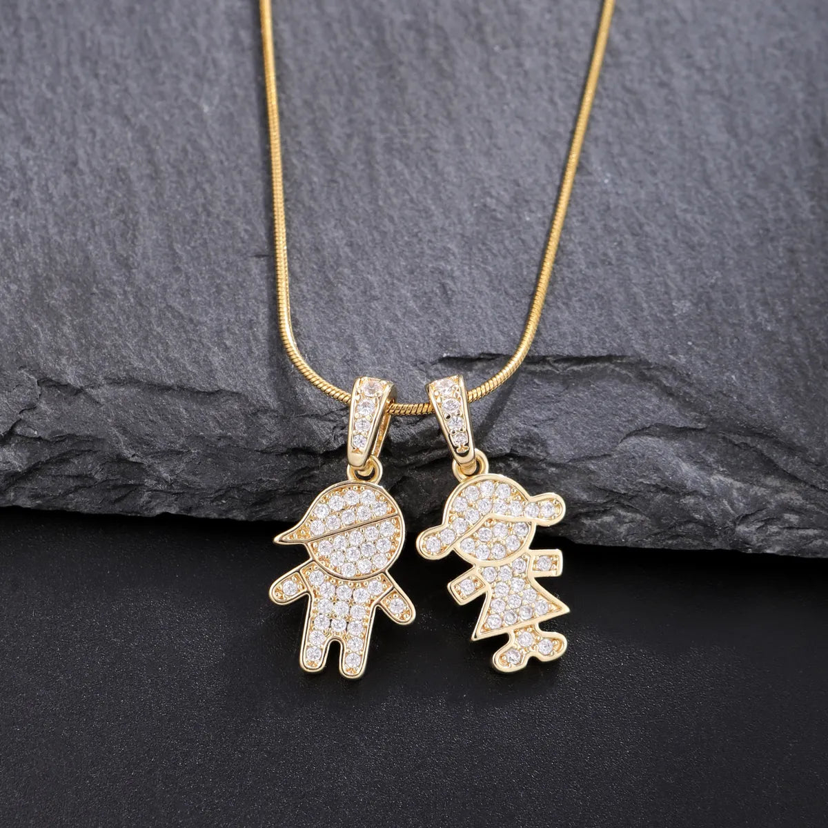 Women’s necklace sets-304 Stainless Steel Copper 18K Gold Plated Plating Inlay Human Zircon Pendant Necklace