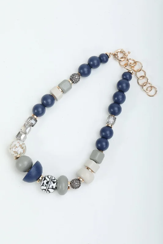 Women’s designer necklaces-Navy Contrast Colour Beaded Necklace