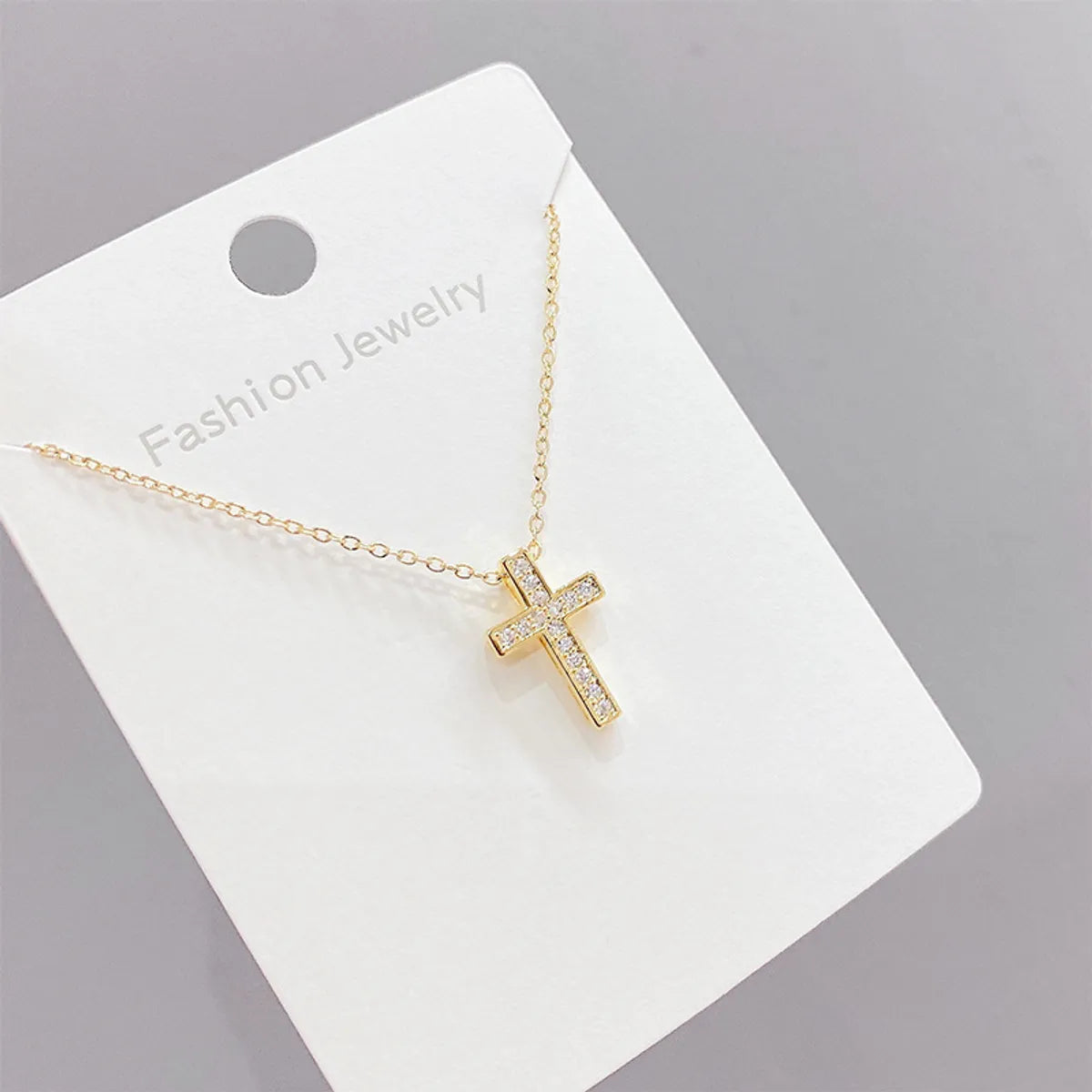 Women’s gold necklaces-Fashion Cross Copper Necklace Gold Plated Zircon Copper Necklaces 1 Piece