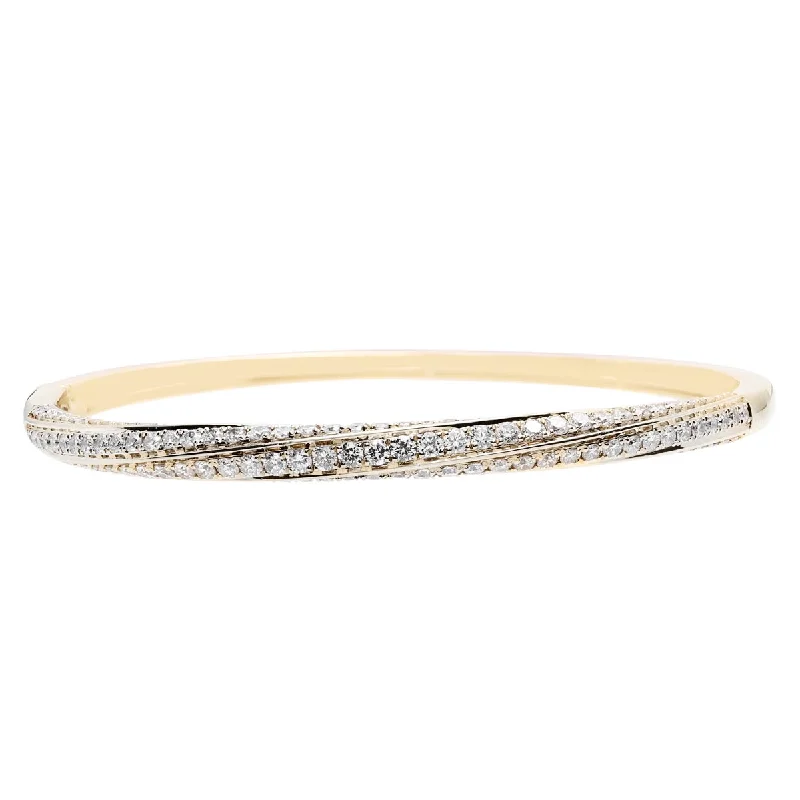 Women’s braided bracelets-Diamond Twist Bangle Bracelet in 14kt Yellow Gold (2 1/2ct tw)