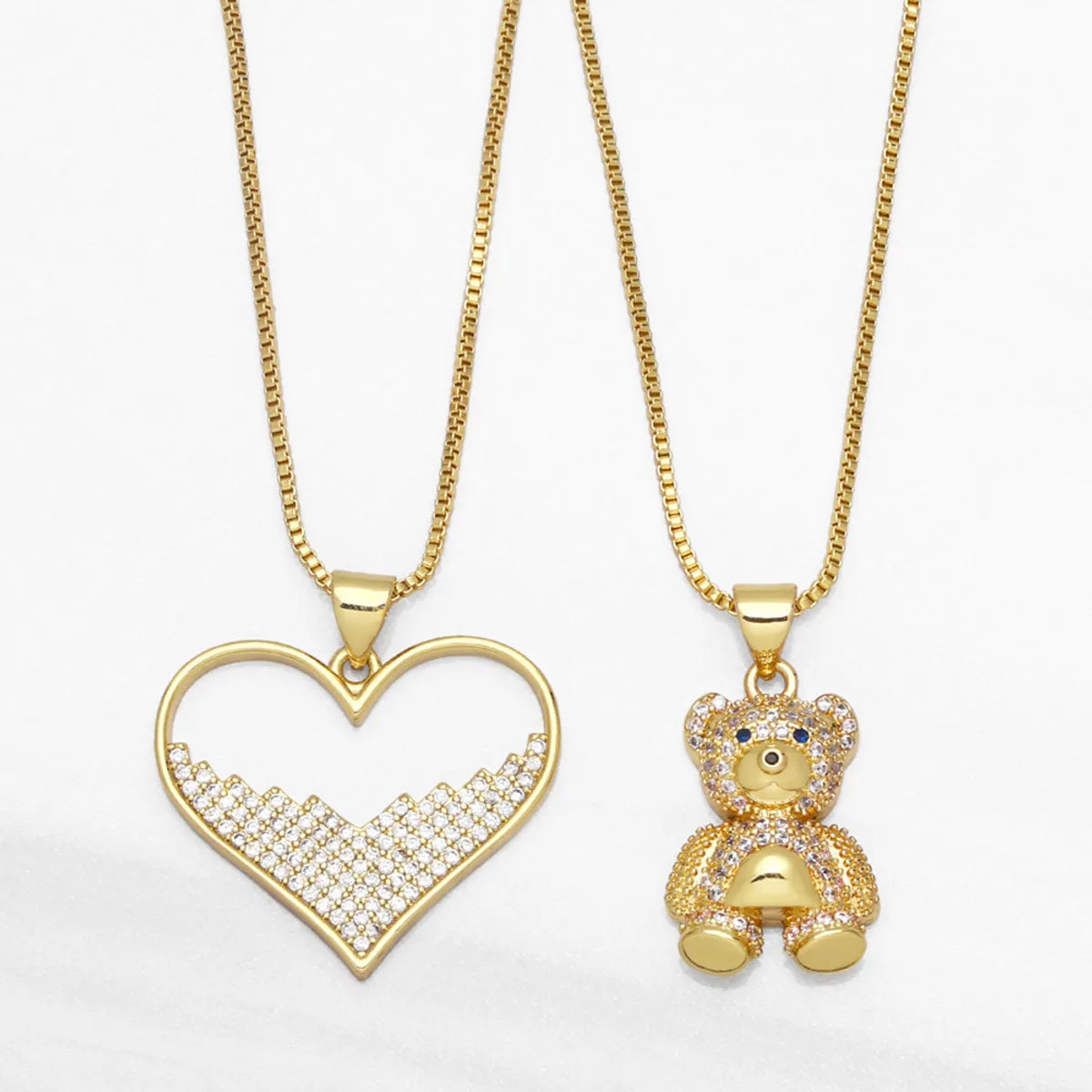 Women’s double-strand necklaces-Cute Animal Bear Heart Shaped Inlaid Zircon Pendant Copper Necklace Wholesale