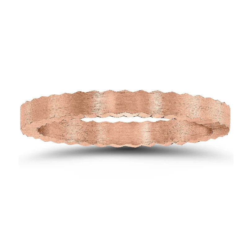 Women’s cushion cut engagement rings-2MM Matte Finish Jagged Edge Crown Wedding Band in 14K Rose Gold