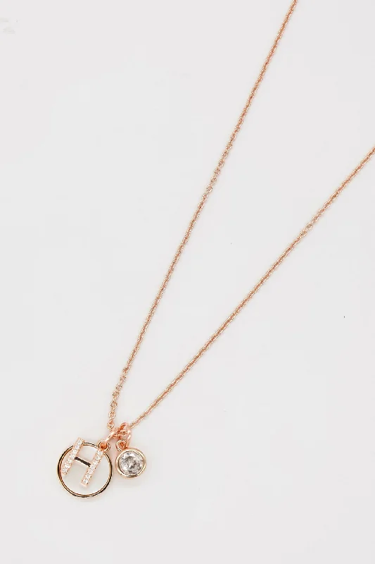 Women’s simple gold necklaces-H Initial Necklace in Rose Gold