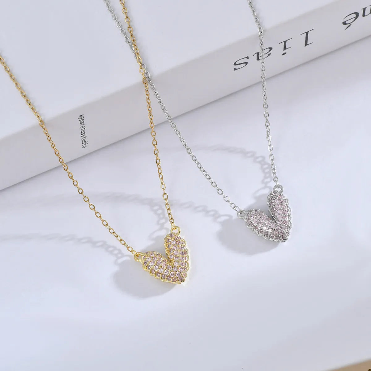 Women’s birthstone necklaces-Sweet Heart Shape Copper Pendant Necklace Plating Inlay Zircon Copper Necklaces 1 Piece