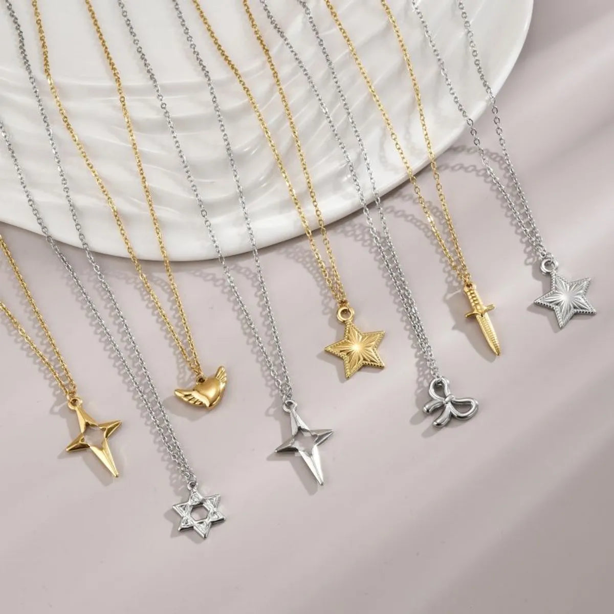 Women’s double-strand necklaces-Simple Style Star Heart Shape Bow Knot Stainless Steel Polishing Plating 18k Gold Plated Pendant Necklace