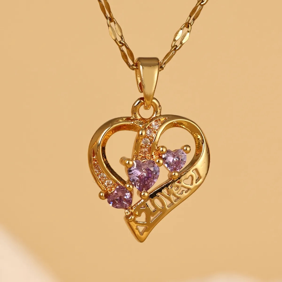 Women’s matching pendant necklaces-Stainless Steel 18K Gold Plated Casual Simple Style Heart Shape Zircon Pendant Necklace