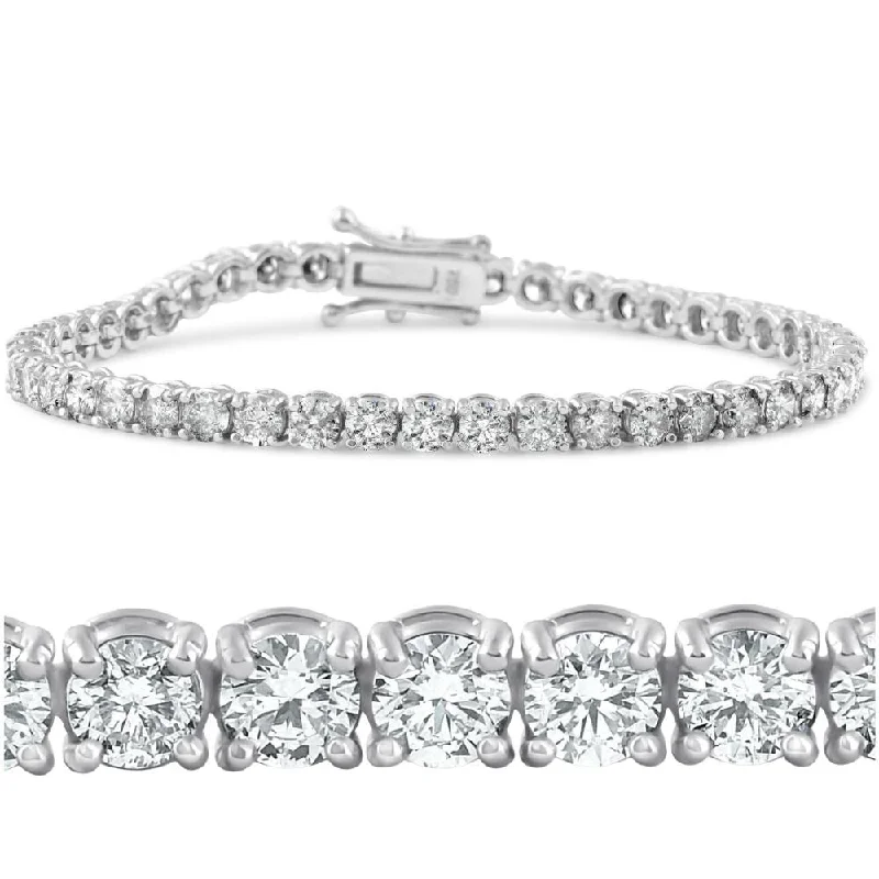 Women’s leather cuff bracelets-6.25 Ct Diamond Tennis Bracelet 7" One Row Natural Round Diamonds White Gold