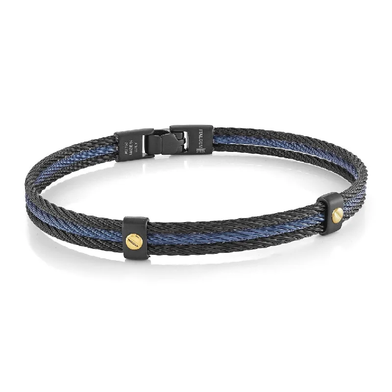 Women’s leather cuff bracelets-BLUE & BLACK CABLE BRACELET