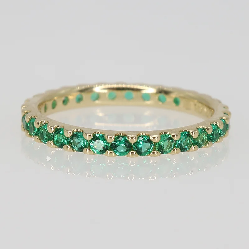 Women’s classic solitaire engagement rings-Miadora 10k Yellow Gold Created Emerald Stackable Eternity Wedding Band Ring