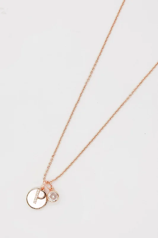 Women’s heart-shaped pendant necklaces-P Initial Necklace in Rose Gold