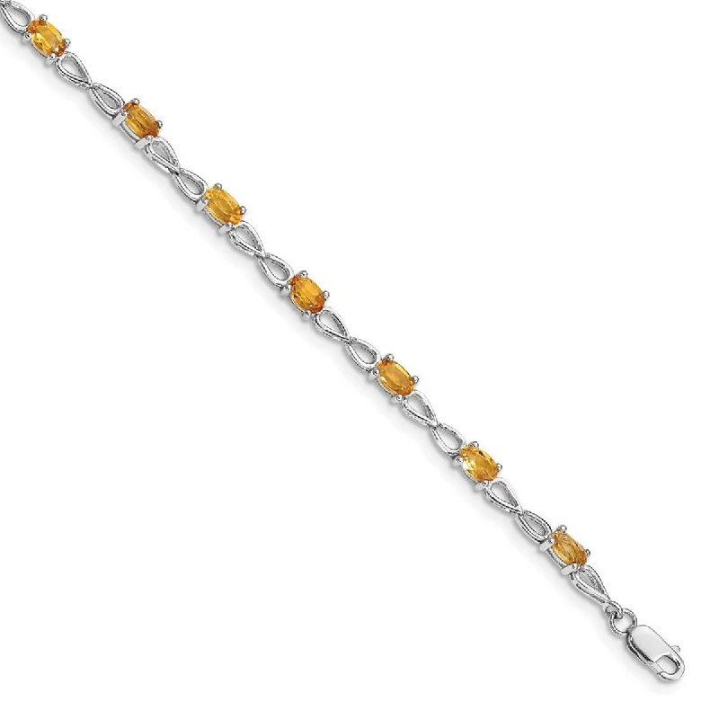 Women’s fashion leather bracelets-Curata 925 Sterling Silver Polished Lobster Claw Closure Citrine Bracelet