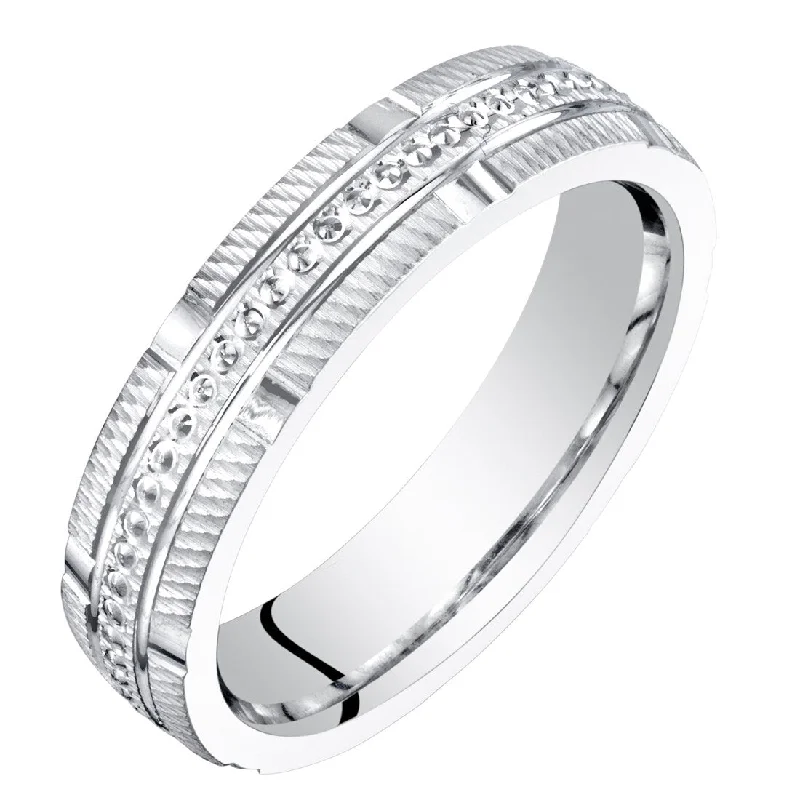 Women’s sustainable engagement rings-14k White Gold Textured 4mm Wedding and Anniversary Band