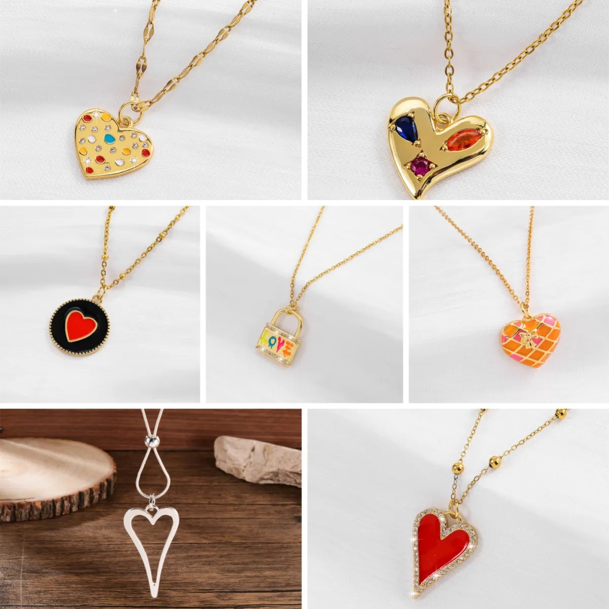 Women’s pendant necklaces-Elegant Sweet Heart Shape Copper Enamel Inlay Zircon 18k Gold Plated Pendant Necklace