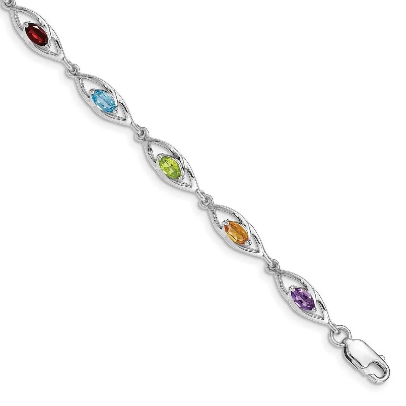 Women’s fashion leather bracelets-Curata 925 Sterling Silver Rhod Plat Amethyst Topaz Peridot Citrine Garnet Bracelet 7.5 Inch