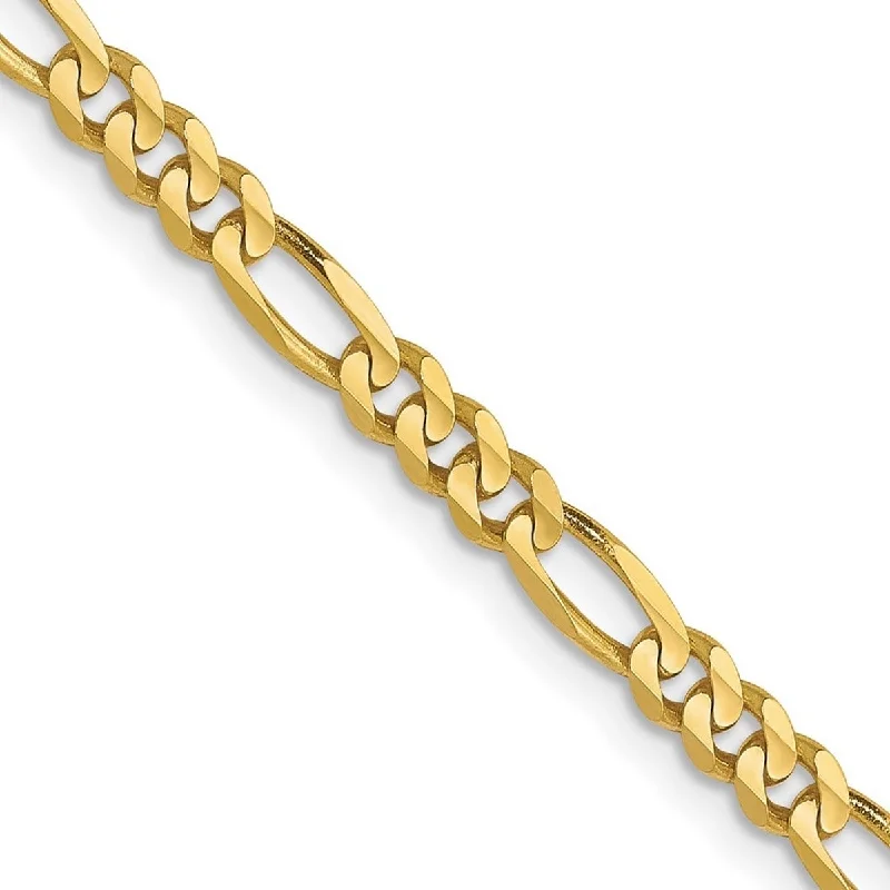 Women’s floral bracelets-Curata 10k Yellow Gold Solid Polished Sparkle Cut Lobster Claw Closure 3.0mm Figaro Chain Bracelet 7 Inch