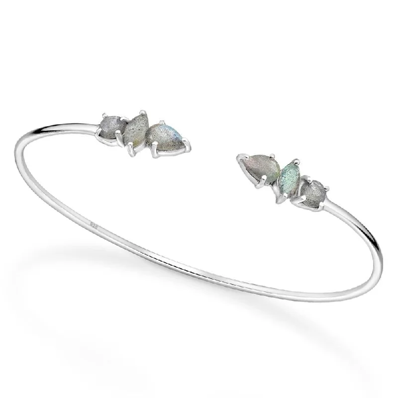 Women’s zodiac bracelets-Sterling Silver Labradorite Geometric Cuff Bracelet