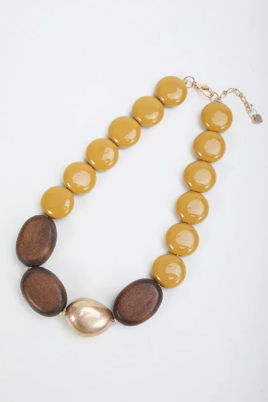 Women’s geometric necklaces-Mustered Yellow Beaded Necklace