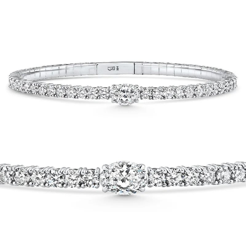 Women’s gemstone tennis bracelets-4.50Ct Diamond Bangle Oval Solitaire Flexible Tennis Bracelet Gold Lab Grown