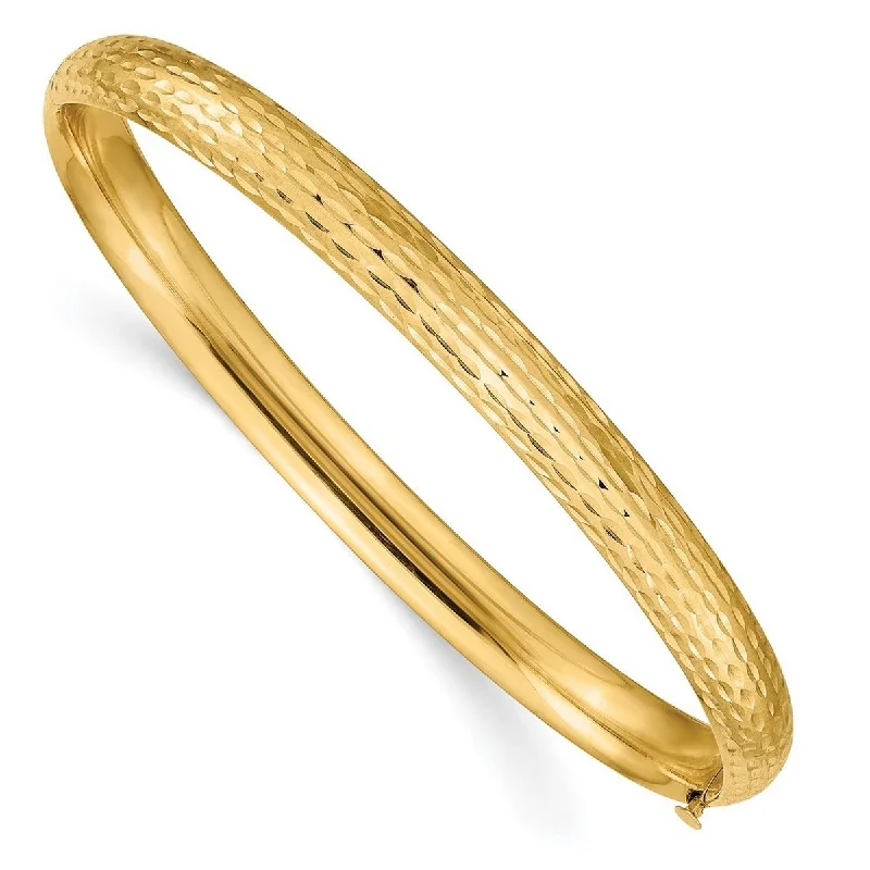 Women’s custom bracelets-Curata 14k Yellow Gold 6.5mm Sparkle Cut Fancy Hinged Cuff Stackable Bangle Bracelet