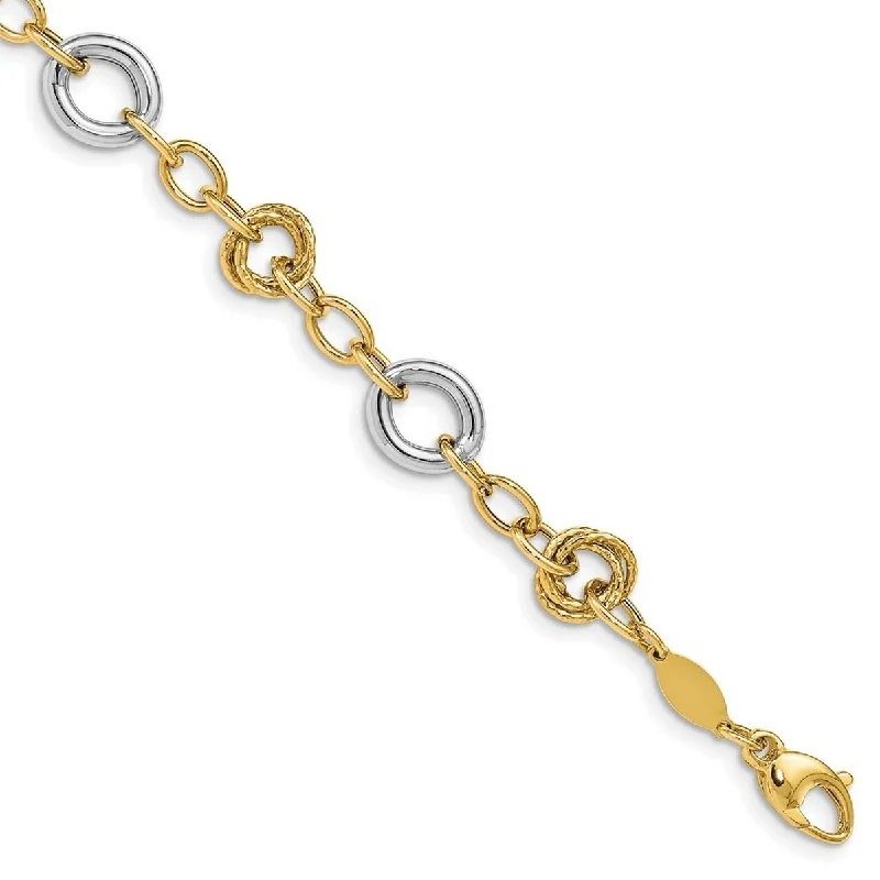 Women’s personalized bracelets-Curata 14k Two tone Gold Fancy Circles Cable Link Bracelet 7.5 Inch