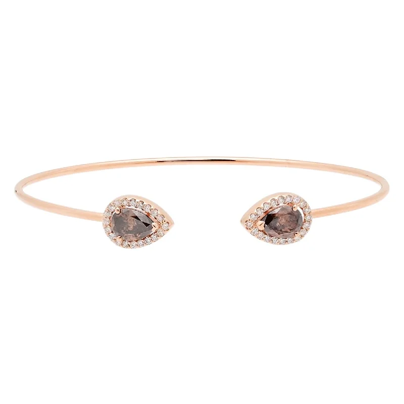 Women’s zodiac bracelets-Champagne Pear Shape Diamond Halo Bangle Bracelet in 14kt Rose Gold (1 3/4ct tw)