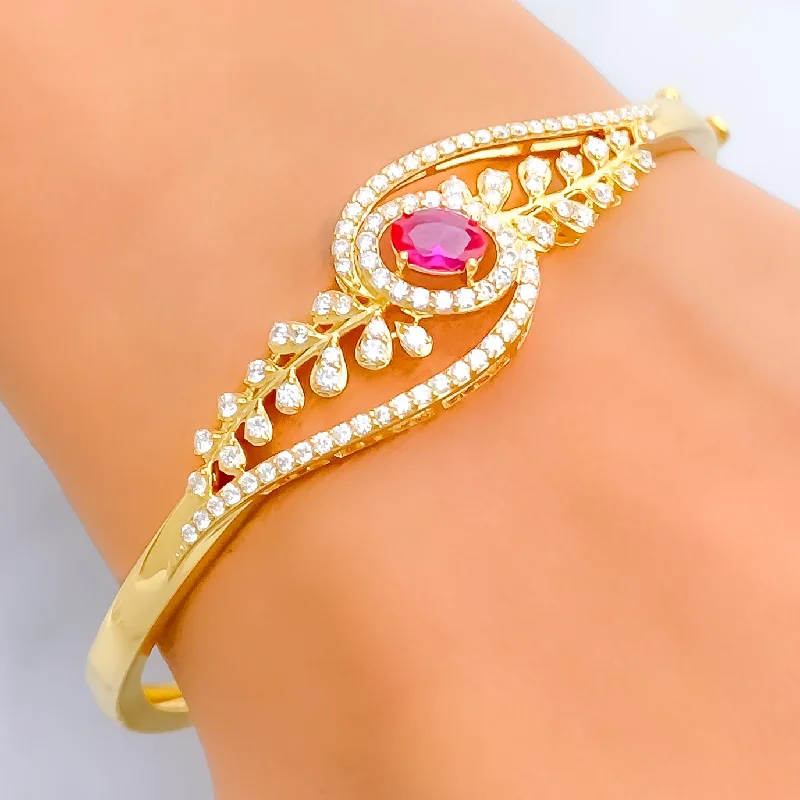 Women’s luxury gold bracelets-Priceless Floral Vine Diamond + 18k Gold Bangle Bracelet