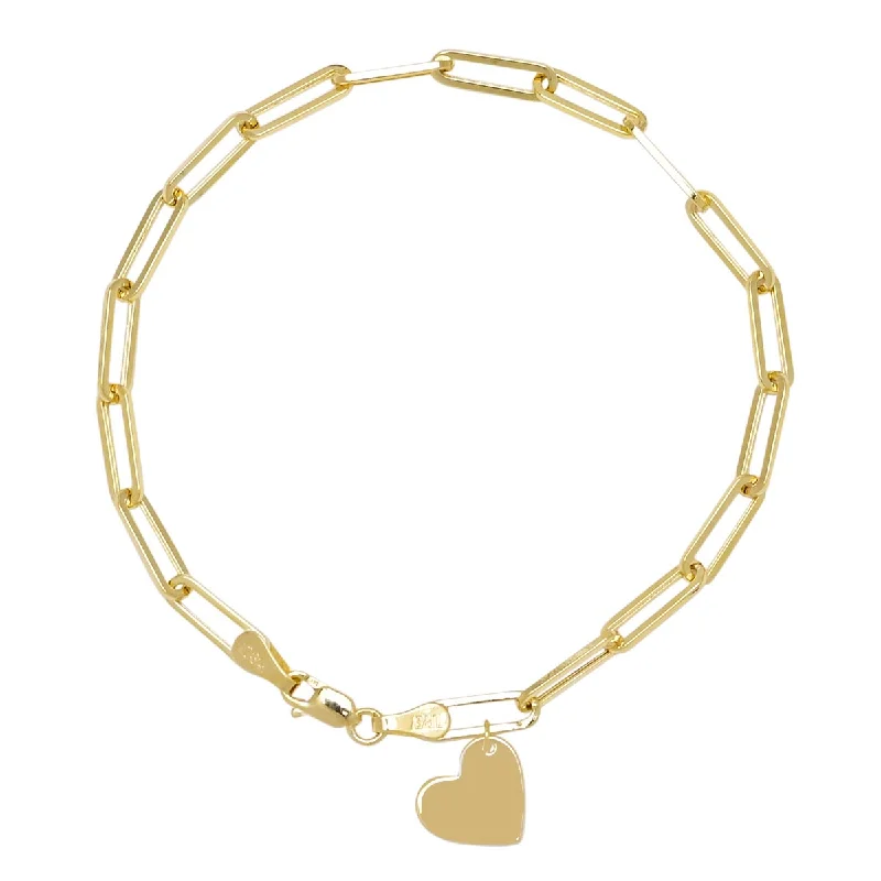 Women’s sparkle bracelets-Paperclip Heart Bracelet in 14kt Yellow Gold (7 1/2 inches)