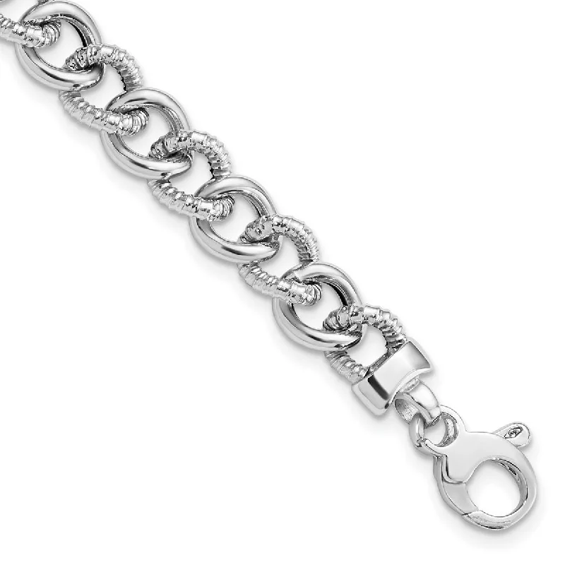 Women’s simple cuff bracelets-Curata 14k White Gold Polished and Textured Link Bracelet 7.75 Inch