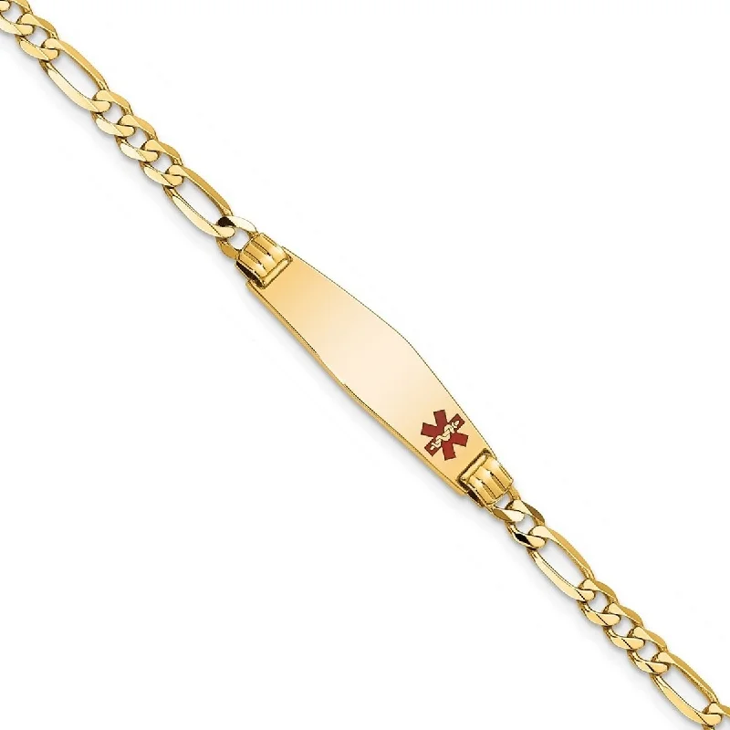 Women’s custom bracelets-Curata 8.5mm 14k Engravable Medical Soft Diamond Shape Red Enamel Figaro ID Bracelet