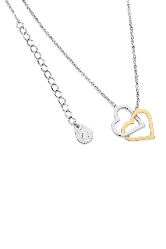 Women’s gold necklaces-Interlinked Two Tone Heart Necklace