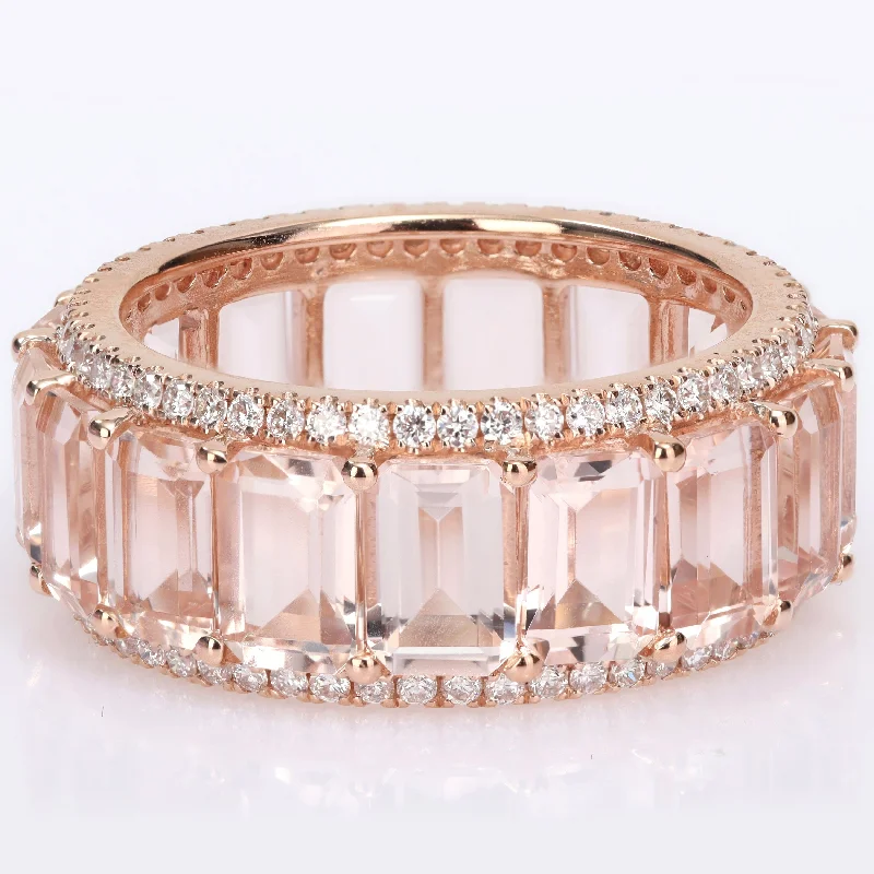 Women’s contemporary engagement rings-Miadora 14k Rose Gold 9 1/3ct TGW Morganite & 5/8ct TDW Diamond Full-Eternity Wedding Band Ring