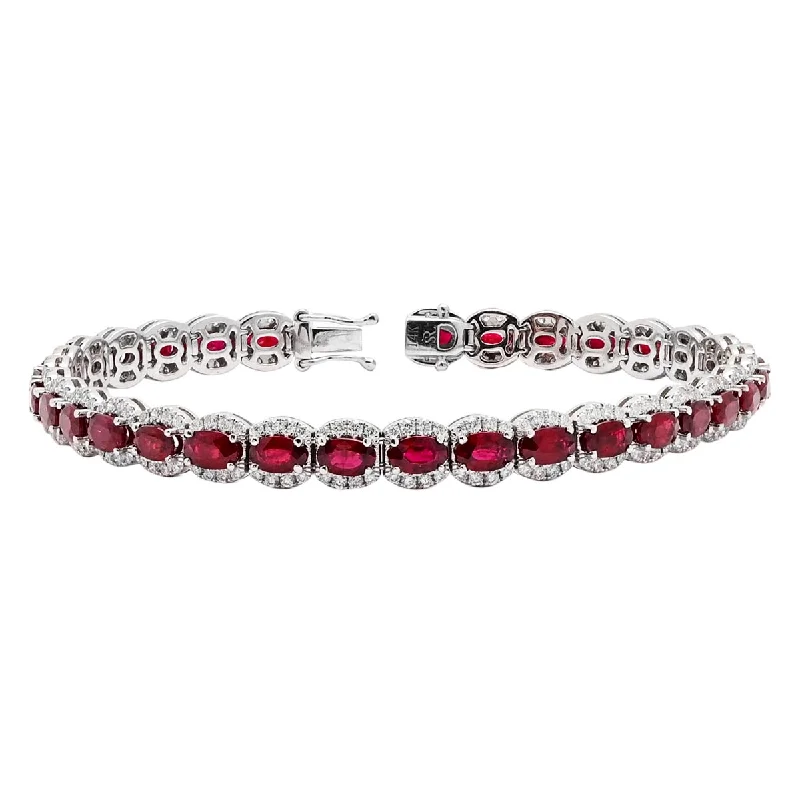 Women’s lucky bracelets-Oval Ruby Bracelet in 14kt White Gold with Diamonds (1 5/8ct tw)