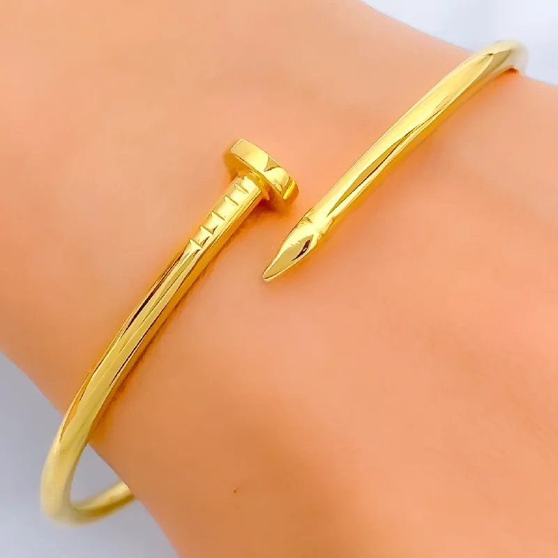 Women’s wide cuff bracelets-Effortless Everyday 21k Gold Nail Bangle Bracelet