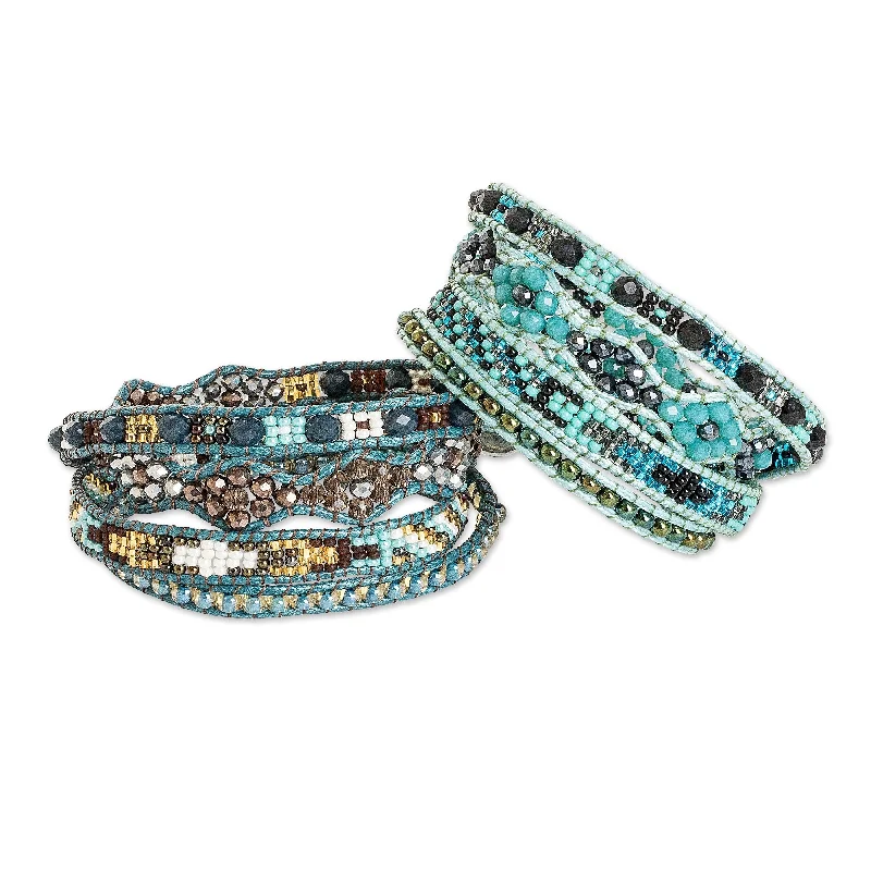 Women’s fashion bangles-Novica Handmade Balance And Guidance Positive Energy Bracelets (Pair)