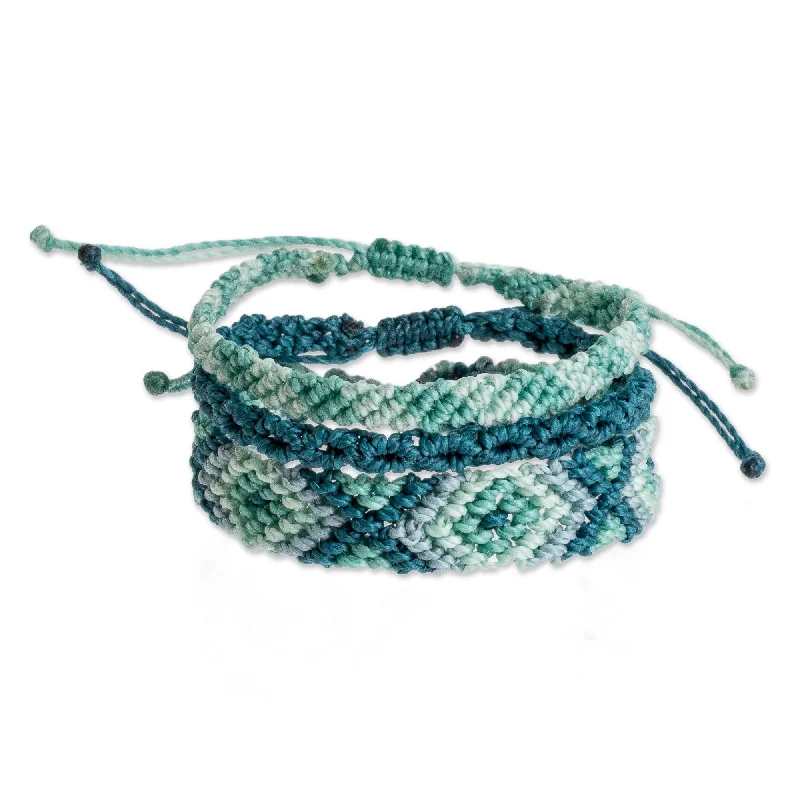 Women’s tropical bracelets-Novica Handmade Seafoam Surf Macrame Wristband Bracelets (Set Of 3)