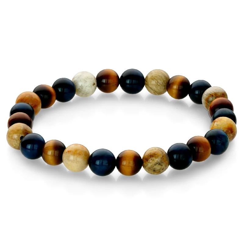 Women’s elegant bangles-BROWN & BLUE TIGER'S EYE BEADED BRACELET