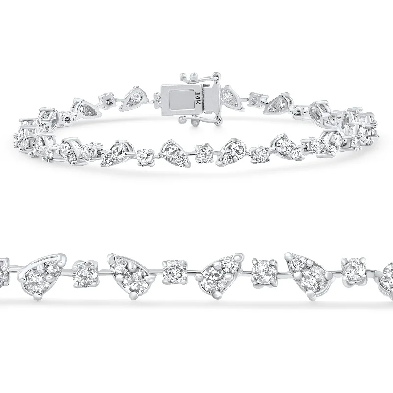 Women’s handmade bracelets-3.43Ct White Gold Natural Real Diamond Pear Frame Tennis Bracelet 7" Women's